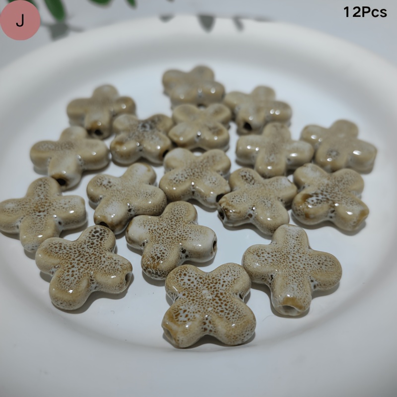 12pcs Colorful Large Hole Ceramic Cross Beads for DIY Jewelry